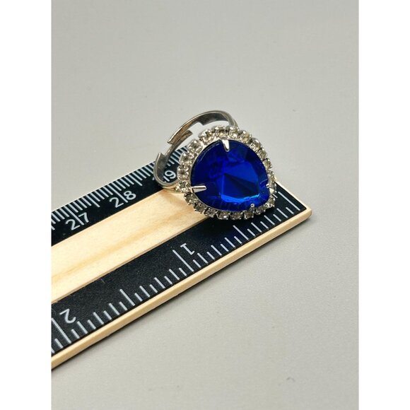 Blue Teardrop Rhinestone Ring with Adjustable Band Statement Costume Ring - Picture 8 of 8